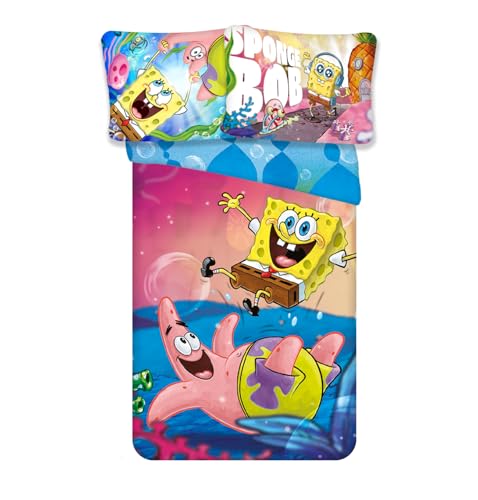 Brandmac - Juego de cama de Bob Esponja 100% algod&oacute;n, funda n&oacute;rdica reversible de 140 x 200 cm +...