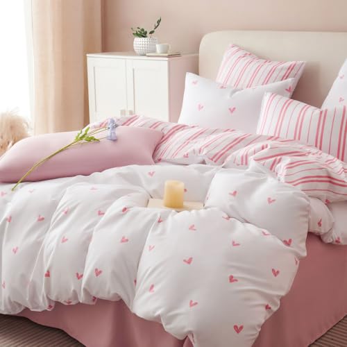 Freyamy - Funda n&oacute;rdica de 220 x 240 cm y 2 fundas de almohada de 65 x 65 cm, dise&ntilde;o de coraz&oacute;n,...