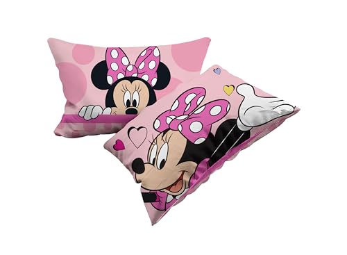 Minnie - Juego de 2 Fundas de Almohada de algod&oacute;n, 2 Unidades, 100% algod&oacute;n, 50 x 80 cm, Cierre de...