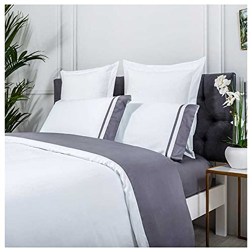 COTTON ARTean Funda edred&oacute;n n&oacute;rdico Cama 135 Saten Algodon Egipcio DE 300 Hilos Leuna Blanco Y...