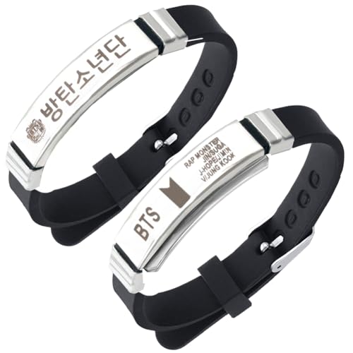 BJPERFMS Pulsera BTS, 2 Piezas Kpop para Mujer y Niña, Merch de Silicona Ajustable, Joyería...