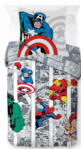 Jay Franco Marvel Avengers Comics Juego de Funda N&oacute;rdica &ndash; Ropa de Cama S&uacute;per Suave para Ni&ntilde;os...