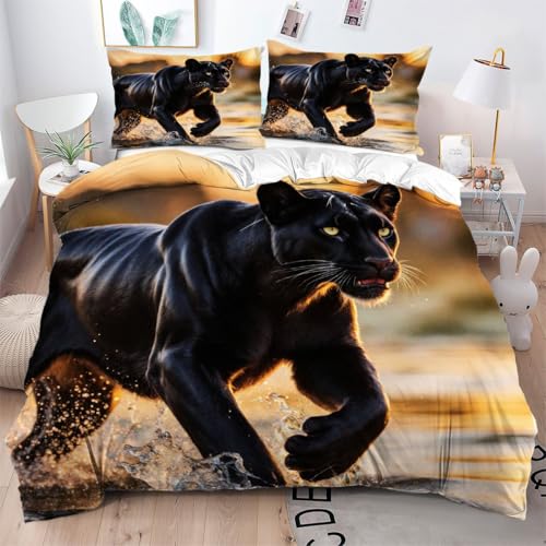 Gumntun Funda N&oacute;rdica 150x200 cm Pantera Negra Adulta, Microfibra Conjuntos de Cama con Cierre de...