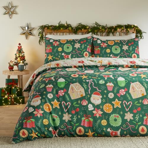 Juego de Funda n&oacute;rdica navide&ntilde;a Reversible con Dulces navide&ntilde;os (Esmeralda - Individual)