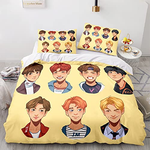 Juego de Ropa de Cama de 2Piezas 3Piezas Funda Nórdica BTS Juego de Funda Nórdica de Impresión...