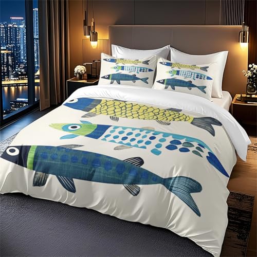 Fundas Nordicos 155X220Cm Peces De Dibujos Animados Fundas para Edred&oacute;n,3 Piezas Bedding Juego de...