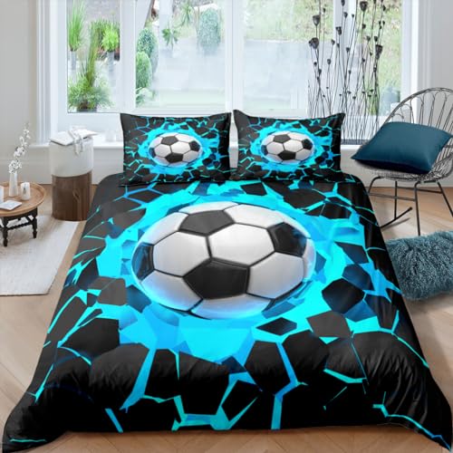 TSOPEFI Juego de ropa de cama para ni&ntilde;os con dise&ntilde;o de f&uacute;tbol 135x200, juego de edred&oacute;n 3D con...