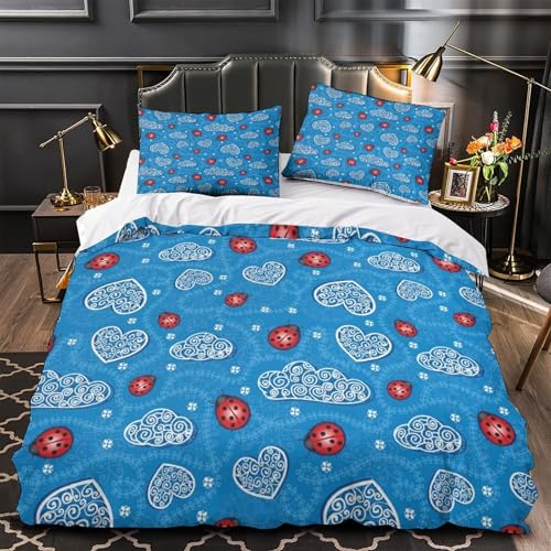 GTDKSUEVG Tres Piezas Microfibra de poli&eacute;ster Ladybug Funda Edredon Dise&ntilde;o 3D Funda Almohada Suave...
