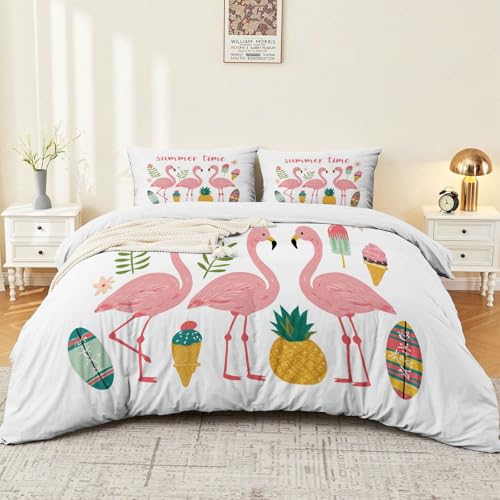 Funda n&oacute;rdica 135 x 200 cm Juego de Cama Doble, Funda n&oacute;rdica Lindo Flamenco Microfibra Reversible...