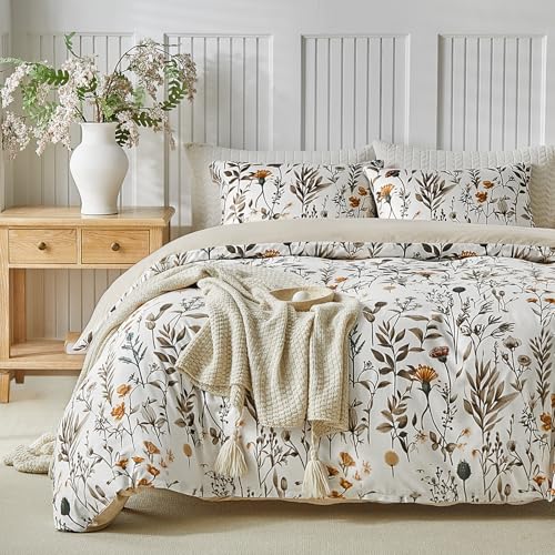 Lekesky Funda N&oacute;rdica Cama 135/150, Funda Nordica 240x220 con Flores y Hojas Patr&oacute;n Microfibra 3...