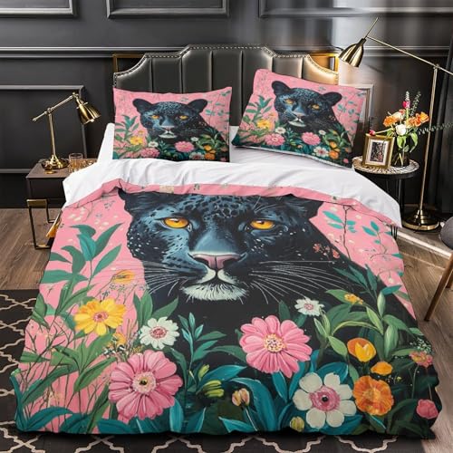 WDVBAIIOE Pantera Negra 3D Impresi&oacute;n Edred&oacute;n Funda 3pz Microfibra Ligera Floral Funda de edred&oacute;n...