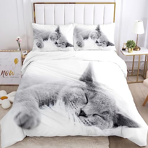 Juego de Ropa de Cama para Gatos 135x200cm, Bonito Juego de Ropa de Cama con Funda n&oacute;rdica y Funda...