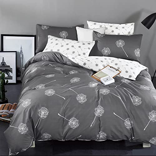 KEAYOO Juego de cama reversible 155 x 220 cm de algod&oacute;n para invierno hasta verano - Gris y blanco...