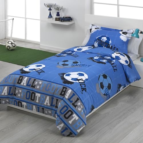 Dhestia Home - Funda N&oacute;rdica Cama Infantil F&uacute;tbol Quick Color Azul Talla Cama 90