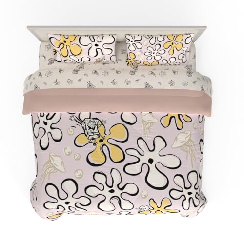 Franco Juego de edred&oacute;n y s&aacute;banas, poli&eacute;ster Reciclado, Bob Esponja, 5 Piezas, tama&ntilde;o King