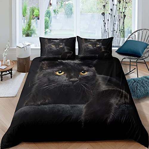 Loussiesd Set de ropa de cama con dise&ntilde;o de gatos de mascota, funda de edred&oacute;n con patr&oacute;n de...
