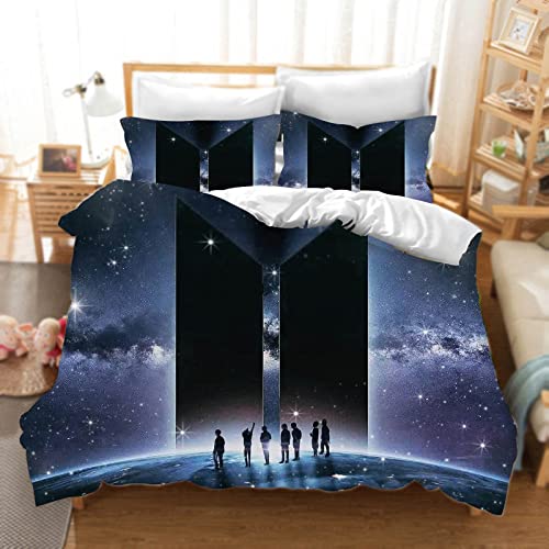 DDONVG BTS Juego de ropa de cama de 3 piezas 3D BTS, impresión de 135 x 200 cm, funda nórdica de...