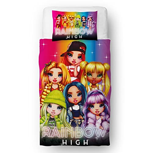 Rainbow High Juego de Funda de edred&oacute;n Individual con Licencia Oficial, Reversible, dise&ntilde;o de...