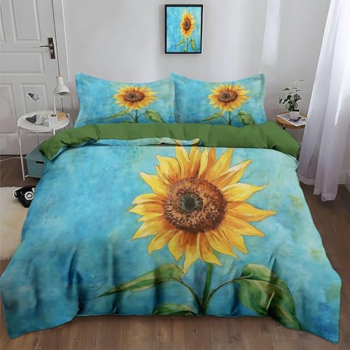 WunM Studio Juego de Fundas N&oacute;rdicas Suave 3 Piezas para- Girasol Azul Patr&oacute;n Funda Edred&oacute;n...