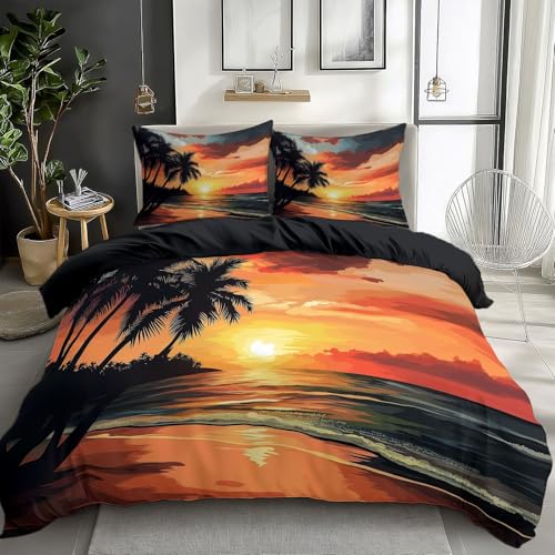 Juego de Funda N&oacute;rdica Reversible de Microfibra para Cama 80/90 con Estampado de Atardecer Playa...