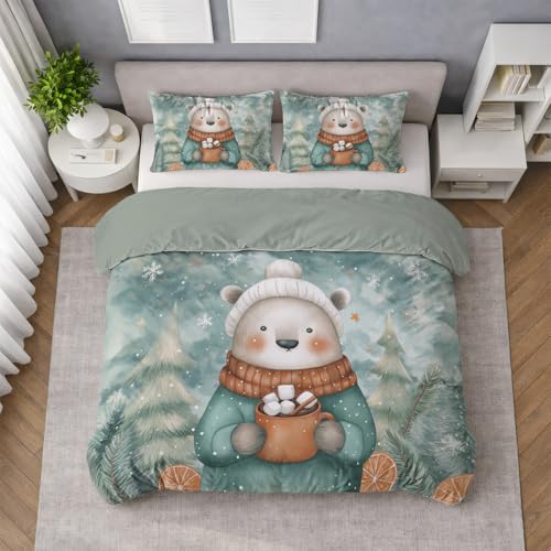 Juego de Ropa de Cama con dise&ntilde;o de Navidad Animales Oso Acogedor, Microfibra Cepillada Funda...