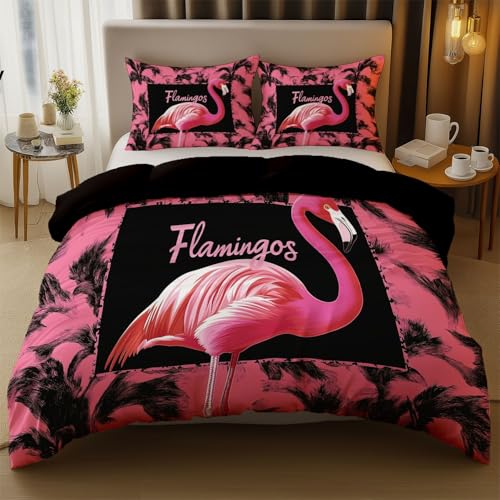 Funda N&oacute;rdica 135 x 200 cm Microfibra Funda Edredon Flamenco Rosa 3 Piezas Juego de Ropa de Cama...