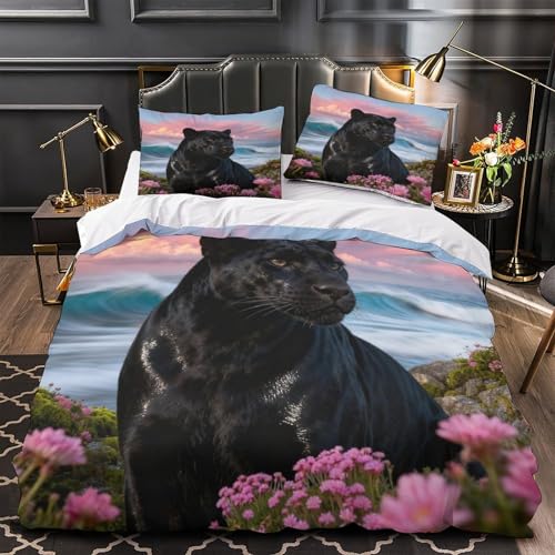 Funda N&oacute;rdica con Pantera Negra Poli&eacute;ster Microfibra Juego De Cama Costa con Fundas Almohada para...