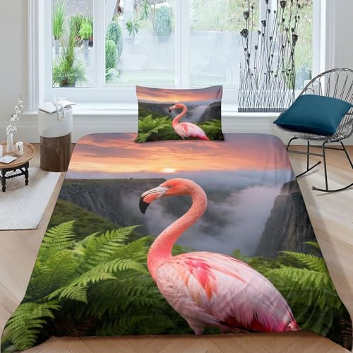 Funda N&oacute;rdica con Flamenco Poli&eacute;ster Microfibra Juego De Cama Helechos con Funda De Almohada para...