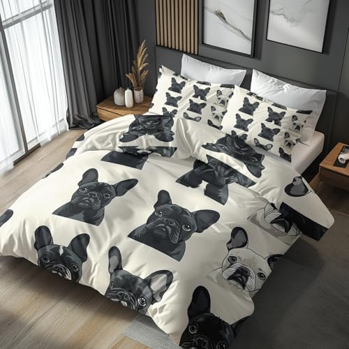 Funda Nordica Cama 90 Bulldog Franc&eacute;s Perros, Funda Edredon 135x200 y 1 Fundas de Almohada 50x75,...
