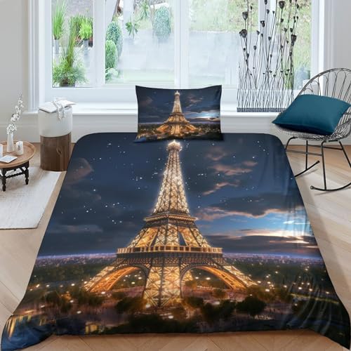 Eiffel Tower Juego De Ropa De Cama Impresa En 3D Paris Landmarks De Funda N&oacute;rdica Funda N&oacute;rdica...