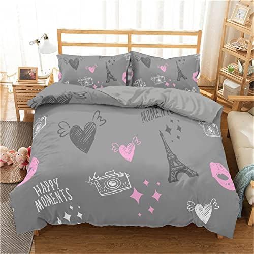 QBIDCSX Funda Nordica Cama 90 Amor Paris Funda Edredon 150x220 cm y 1 Funda de Almohada 50x75 cm...