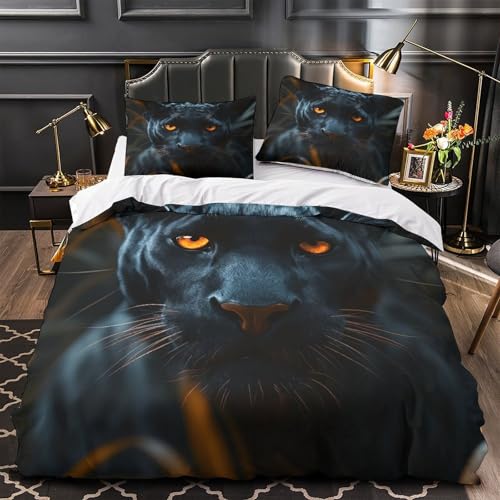 CNWRZCJXY Pantera Negra 3D Impresi&oacute;n Edred&oacute;n Funda 3pz Microfibra Antimanchas Animal Salvaje Funda...
