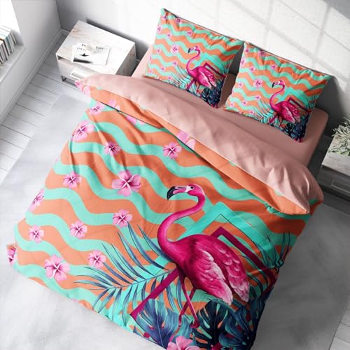 Flamenco Funda N&oacute;rdica 135x200, Flor Microfibra Juego de Ropa deCama Incluye 1 Funda Edredon + 2...