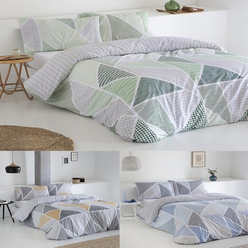 COTTON ARTean Funda N&oacute;rdica Reversible Cama 90 Algod&oacute;n Poli&eacute;ster GEKA Verde, Funda edred&oacute;n...