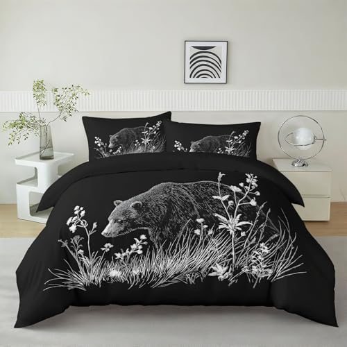 Juego de Fundas Edred&oacute;n Cama 80/90 Arte Recortado Hierba Oso 135 x 200 cm Negro Funda N&oacute;rdica...