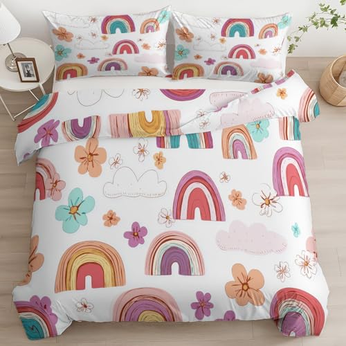 Escandinavo Funda Nordicas Cama 105 Nubes De Arco&iacute;ris De Dibujos Animados Y Flores Ropa de Cama,...