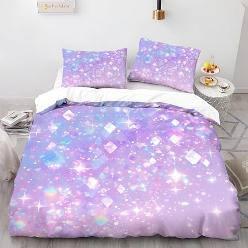 Juego de Funda Nordica Cama 80/90, para Ni&ntilde;os y Ni&ntilde;as Patr&oacute;n Cielo Estrellado Estrella P&uacute;rpura...