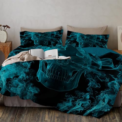 Funda N&oacute;rdica De Cr&aacute;neo De Humo 200x200cm, 3 Piezas Microfibra Suave Y Confortable Funda N&oacute;rdica...