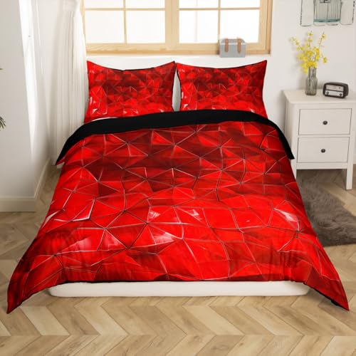 Loussiesd Juego de ropa de cama en nido de abeja 135x200cm Rojo Efecto geom&eacute;trico realista camas...