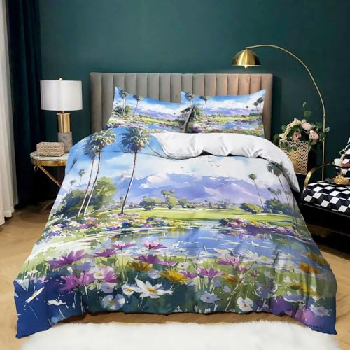 CozyRest Juego de Funda Nordica Cama 105, para Ni&ntilde;os y Ni&ntilde;as Patr&oacute;n Flor Blanca P&uacute;rpura Funda...