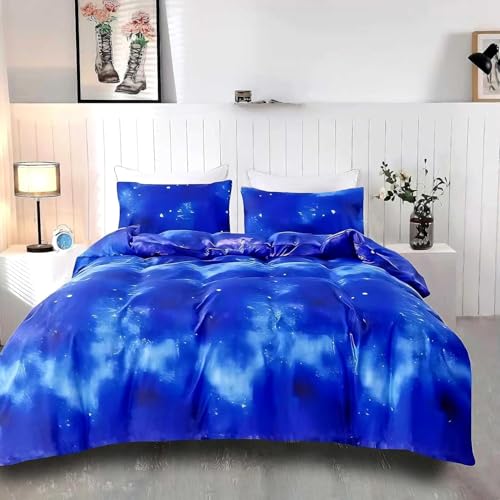 SDIII Funda de edred&oacute;n de 3 piezas con dise&ntilde;o de galaxia azul tama&ntilde;o Queen, cama en una bolsa,...