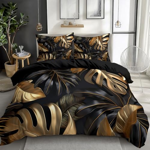 Juego de Fundas N&oacute;rdicas Suave 3 Piezas - Funda Edred&oacute;n Poli&eacute;ster Algod&oacute;n Hojas de palmera...