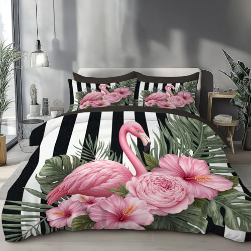 Funda Nordica Cama Flores Flamencos, Funda Edredon Estilo Resort Tropical Microfibra Ropa De Camas...