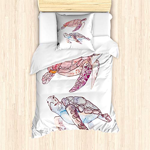 ABAKUHAUS Tortuga Funda N&oacute;rdica, Acuarela Suave Ilustraciones, Decorativo, 2 Piezas con 1 Funda de...
