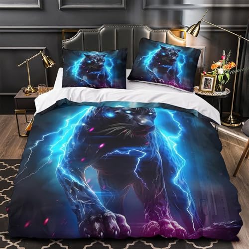 WTORIMPEL Pantera el&eacute;ctrica 3D Impresi&oacute;n Funda de edred&oacute;n 3pz Microfibra antidesvanecimiento...