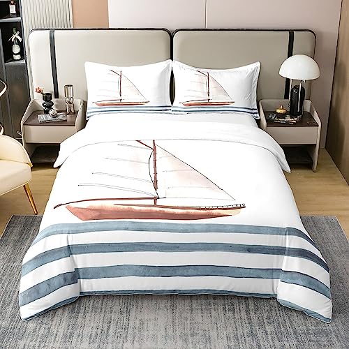 Homemissing - Juego de cama (100% algod&oacute;n, decoraci&oacute;n n&aacute;utica, 100% algod&oacute;n, funda de edred&oacute;n...