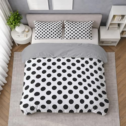 Cama 150 Suaves al Tacto Funda N&oacute;rdica Lunares Geom&eacute;trico Blanco Negro Cl&aacute;sico Resistente a Las...