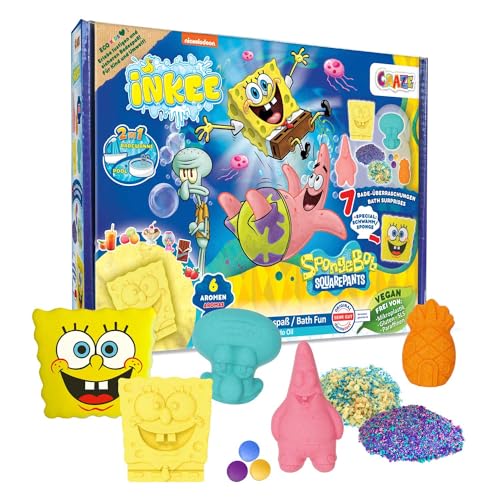 INKEE Caja de regalo de Bob Esponja &ndash; 7 aditivos de ba&ntilde;o, bombas de ba&ntilde;o de Bob Esponja y sales...