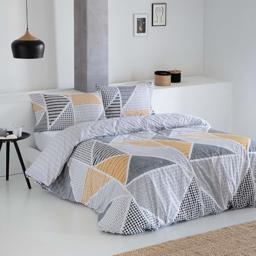 COTTON ARTean Funda Nórdica Reversible Cama 105 GEKA Gris Algodón Poliéster Funda edredón...