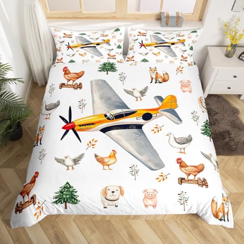 Homewish - Juego de funda n&oacute;rdica de 220 x 240 cm, dise&ntilde;o de avi&oacute;n de dibujos animados, juego de...